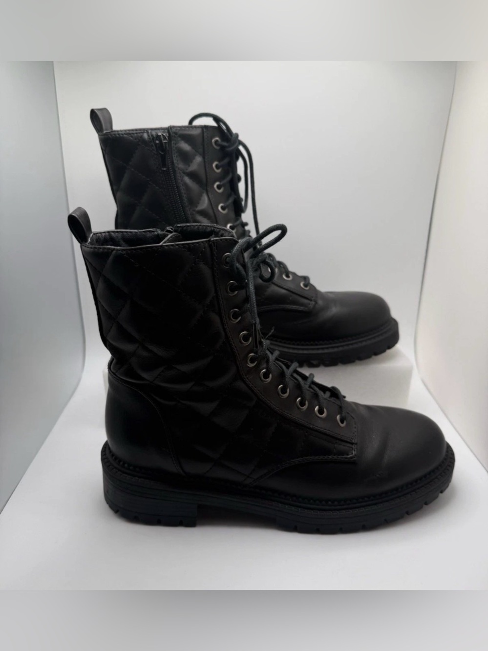 Women's Combat Boots Sz 7.5 Rock & Candy Quilted Black Zip